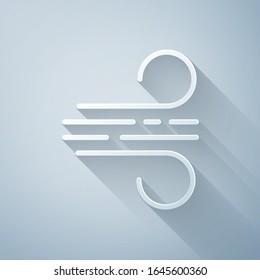 Paper cut Wind icon isolated on grey background. Windy weather. Paper art style. Vector Illustration