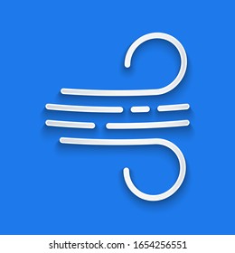 Paper cut Wind icon isolated on blue background. Windy weather. Paper art style. Vector Illustration