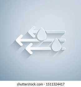 Paper cut Wind and rain icon isolated on grey background. Windy weather. Paper art style. Vector Illustration
