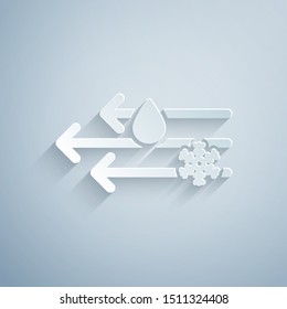 Paper cut Wind and rain with snow icon isolated on grey background. Windy weather. Paper art style. Vector Illustration