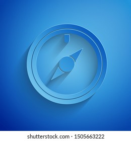Paper cut Wind rose icon isolated on blue background. Compass icon for travel. Navigation design. Paper art style. Vector Illustration