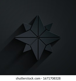 Paper cut Wind rose icon isolated on black background. Compass icon for travel. Navigation design. Paper art style. Vector Illustration