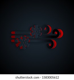 Paper cut Wind and snow icon isolated on black background. Windy weather. Paper art style. Vector Illustration