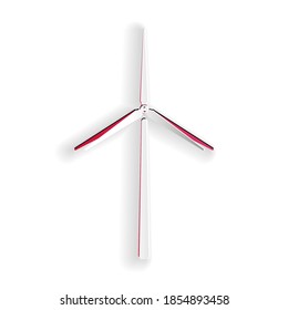 Paper cut Wind turbine icon isolated on white background. Wind generator sign. Windmill silhouette. Windmills for electric power production. Paper art style. Vector.