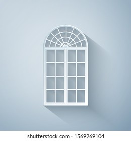 Paper cut Window icon isolated on grey background. Paper art style. Vector Illustration
