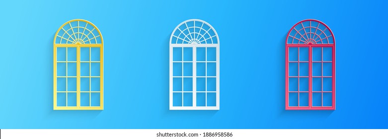 Paper cut Window icon isolated on blue background. Paper art style. Vector.