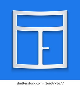 Paper cut Window in the room icon isolated on blue background. Paper art style. Vector Illustration