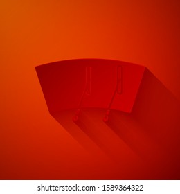 Paper cut Windscreen wiper icon isolated on red background. Paper art style. Vector Illustration