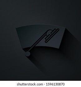 Paper cut Windscreen wiper icon isolated on black background. Paper art style. Vector Illustration