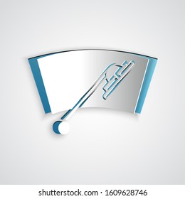 Paper cut Windscreen wiper icon isolated on grey background. Paper art style. Vector Illustration