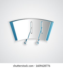 Paper cut Windscreen wiper icon isolated on grey background. Paper art style. Vector Illustration