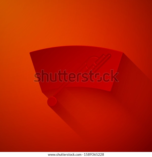 Paper cut Windscreen wiper\
icon isolated on red background. Paper art style. Vector\
Illustration