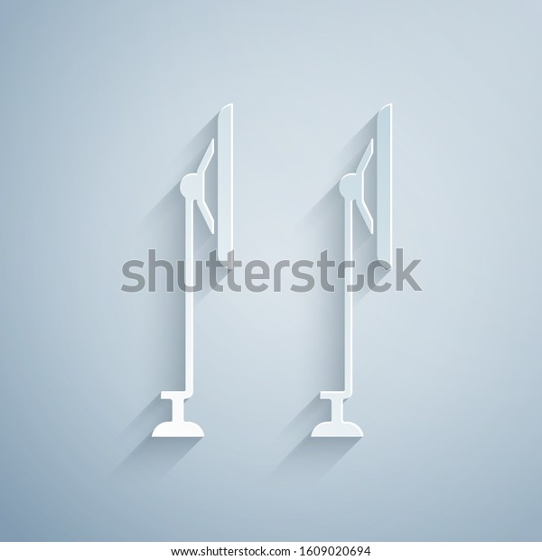 Paper cut Windscreen wiper\
icon isolated on grey background. Paper art style. Vector\
Illustration