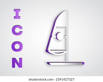 Paper cut Windsurfing icon isolated on grey background. Paper art style. Vector Illustration