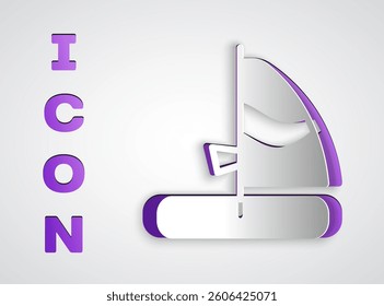 Paper cut Windsurfing icon isolated on grey background. Paper art style. Vector