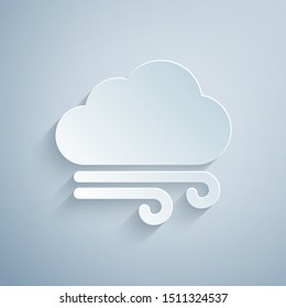 Paper cut Windy weather icon isolated on grey background. Cloud and wind. Paper art style. Vector Illustration