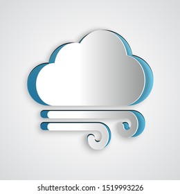 Paper cut Windy weather icon isolated on grey background. Cloud and wind. Paper art style. Vector Illustration