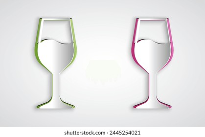 Paper cut Wine glass icon isolated on grey background. Wineglass sign. Paper art style. Vector