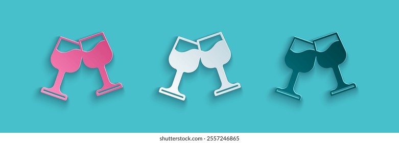 Paper cut Wine glass icon isolated on blue background. Wineglass sign. Paper art style. Vector