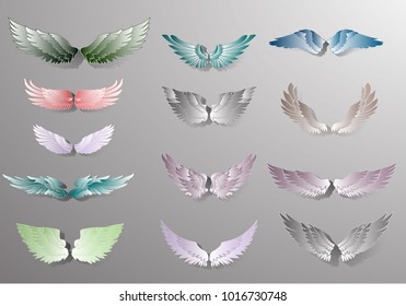 Paper cut wings of bird vector.Hand drawn wing set.Sticker wing tattoo.Doodle and sketch style wing of bird tattoo.
