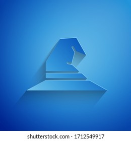 Paper cut Witch hat icon isolated on blue background. Happy Halloween party. Paper art style. Vector Illustration