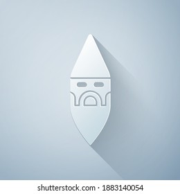 Paper cut Wizard warlock icon isolated on grey background. Paper art style. Vector