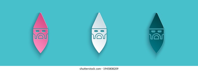 Paper cut Wizard warlock icon isolated on blue background. Paper art style. Vector