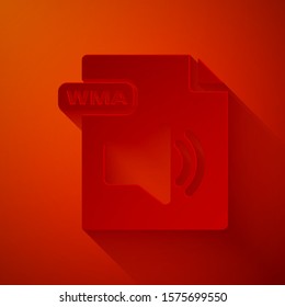 Paper cut WMA file document. Download wma button icon isolated on red background. WMA file symbol. Wma music format sign. Paper art style. Vector Illustration
