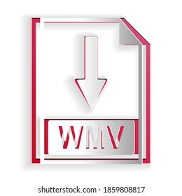 Paper cut WMV file document icon. Download WMV button icon isolated on white background. Paper art style. Vector.