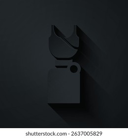 Paper cut Woman dress icon isolated on black background. Clothes sign. Paper art style. Vector
