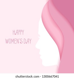 Paper cut woman silhouette to international Women's Day. Pink color background. Papercut style