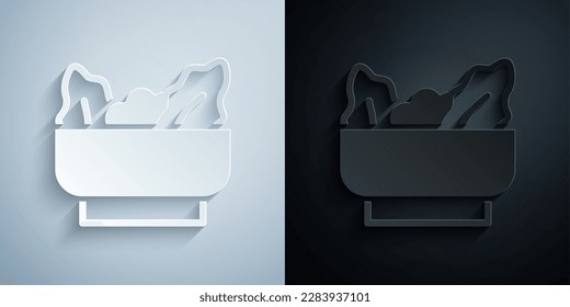 Paper cut Wonton icon isolated on grey and black background. Chinese food. Paper art style. Vector