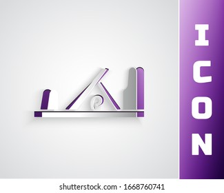Paper cut Wood plane tool for woodworker hand crafted icon isolated on grey background. Jointer plane. Paper art style. Vector Illustration