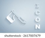 Paper cut Wooden axe icon isolated on grey background. Lumberjack axe. Happy Halloween party. Paper art style. Vector