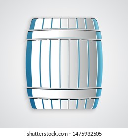 Paper cut Wooden barrel icon isolated on grey background. Paper art style. Vector Illustration
