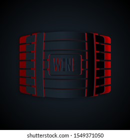 Paper cut Wooden barrel for wine icon isolated on black background. Paper art style. Vector Illustration