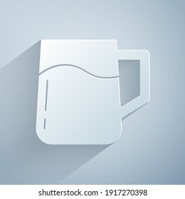 Paper cut Wooden beer mug icon isolated on grey background. Paper art style. Vector