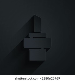 Paper cut Wooden cork for wine icon isolated on black background. Paper art style. Vector