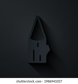 Paper cut Wooden log icon isolated on black background. Paper art style. Vector