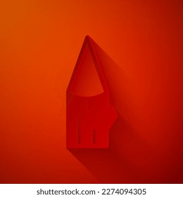 Paper cut Wooden log icon isolated on red background. Paper art style. Vector