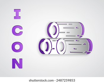 Paper cut Wooden logs icon isolated on grey background. Stack of firewood. Paper art style. Vector Illustration