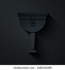 Paper cut Wooden pirate leg icon isolated on black background. Paper art style. Vector Illustration