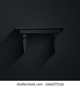 Paper cut Wooden table icon isolated on black background. Paper art style. Vector Illustration