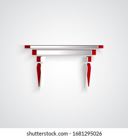 Paper cut Wooden table icon isolated on grey background. Paper art style. Vector Illustration