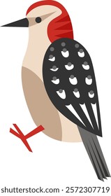Paper Cut Woodpecker Bird With Ornament Vector Illustration