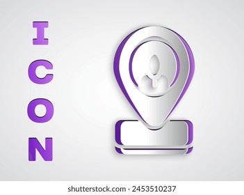 Paper cut Worker location icon isolated on grey background. Paper art style. Vector