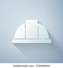 Paper cut Worker safety helmet icon isolated on grey background. Paper art style. Vector Illustration