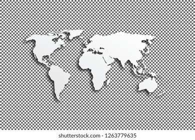 paper cut world map with smooth shadows on checkered background. modern 3d realistic vector illustration easy to edit and customize. eps 10