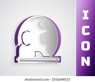 Paper cut World news icon isolated on grey background. Breaking news, world news tv. Paper art style. Vector