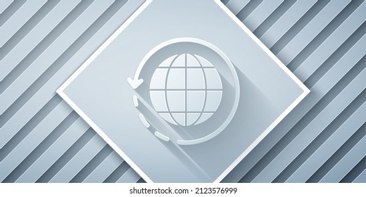 Paper cut Worldwide shipping and cardboard box icon isolated on grey background. Paper art style. Vector Illustration